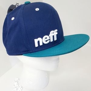 NWT Neff Trucker Hat💙Cotton-Wool Blue-Green Flat Bill Brim Hat/Cap